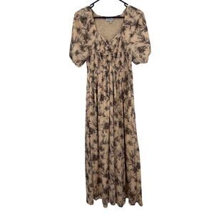 Polagram/Pink Blush Cream Floral Smocked Lined Midi Dress Size Medium